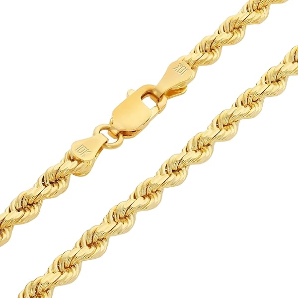 Nuragold 18k Real Yellow Gold 4mm Solid Rope Chain Diamond